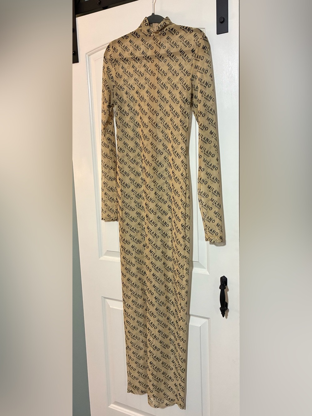 Milano Di Rouge Beige Logo-Print Long Sleeve Maxi Dress